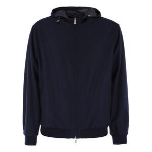 Fedeli Men Reversible Bomber Jacket With Hood In Cashmere Flannel And Airstop